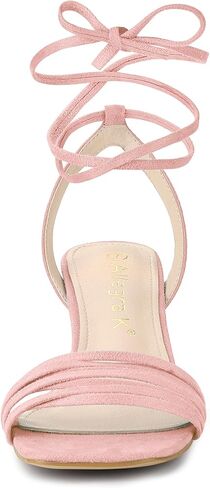 Allegra K Women's Kitten Heel Lace Up Suede Heel Sandals in Kuwait