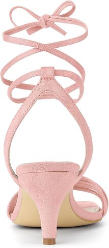 Allegra K Women's Kitten Heel Lace Up Suede Heel Sandals in Kuwait