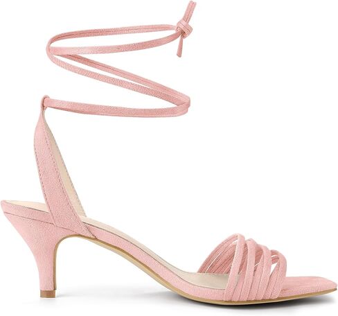Allegra K Women's Kitten Heel Lace Up Suede Heel Sandals in Kuwait