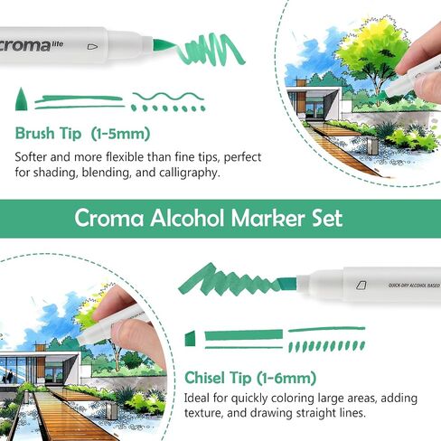 Croma Alcohol Markers - 48 Color Double-Tip Coloring Markers Set Brush Tip Art Pens Permanent Drawing Pens for Kids, Adults and Artists Ideal Gift for Sketching, Coloring, Illustration in Saudi Arabia