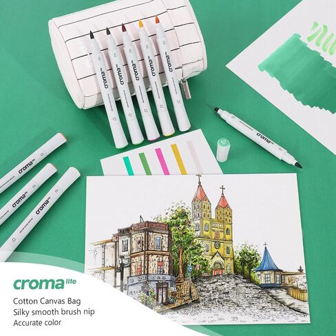 Croma Alcohol Markers - 48 Color Double-Tip Coloring Markers Set Brush Tip Art Pens Permanent Drawing Pens for Kids, Adults and Artists Ideal Gift for Sketching, Coloring, Illustration in Saudi Arabia