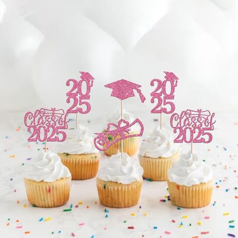 RSSTARXI 24 Pack 2025 التخرج Cupcake Toppers Class of 2025 Cake Decorations تهانينا Cap Cap Cupcake اختيارات لفخرك 2025 تخرج من كعكة التخرج الوردي in Saudi Arabia