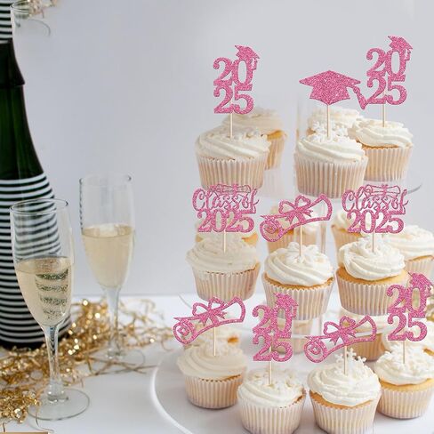 RSSTARXI 24 Pack 2025 التخرج Cupcake Toppers Class of 2025 Cake Decorations تهانينا Cap Cap Cupcake اختيارات لفخرك 2025 تخرج من كعكة التخرج الوردي in Saudi Arabia