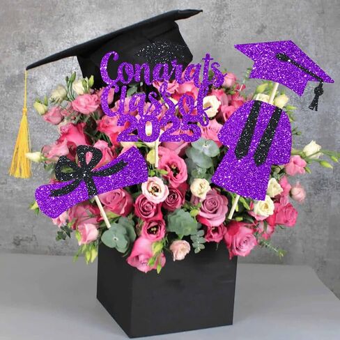 4 Pcs Congrats Class of 2025 Cake Topper Purple Glittery 2025 Graduation Party Cake Decorations High School/We are So Proud of You/Class of 2025 Party Cake Supplies in Kuwait