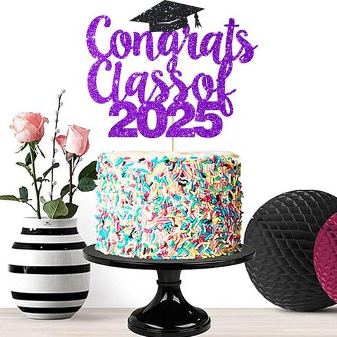 4 Pcs Congrats Class of 2025 Cake Topper Purple Glittery 2025 Graduation Party Cake Decorations High School/We are So Proud of You/Class of 2025 Party Cake Supplies in Kuwait