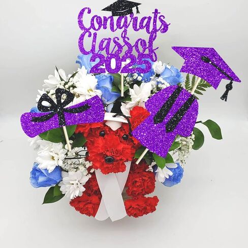 4 Pcs Congrats Class of 2025 Cake Topper Purple Glittery 2025 Graduation Party Cake Decorations High School/We are So Proud of You/Class of 2025 Party Cake Supplies in Kuwait