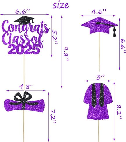 4 Pcs Congrats Class of 2025 Cake Topper Purple Glittery 2025 Graduation Party Cake Decorations High School/We are So Proud of You/Class of 2025 Party Cake Supplies in Kuwait