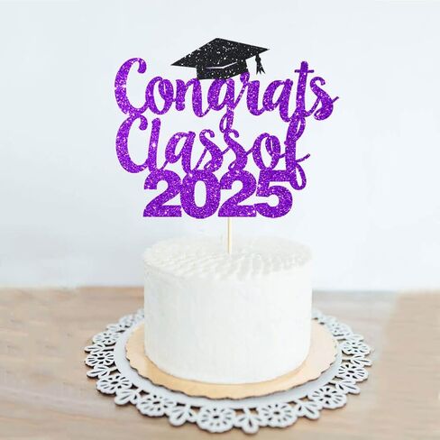 4 Pcs Congrats Class of 2025 Cake Topper Purple Glittery 2025 Graduation Party Cake Decorations High School/We are So Proud of You/Class of 2025 Party Cake Supplies in Kuwait