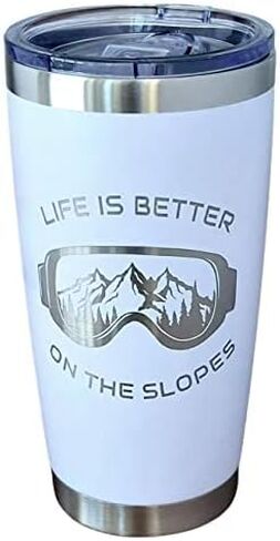 Life is Better on the Slopes 20 oz Travel mug (Pink), Stainless Steel Tumbler, Skiing Gifts for Women, Insulated Coffee Mug, Snow Ski Gear To Go Cup in Saudi Arabia