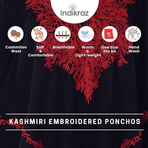 Premium Women's Kashmiri hand embroidery floral woollen poncho Indian cape wrap shrug Free size in Kuwait
