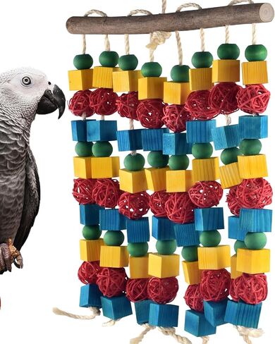 Extra Large Bird Toys,21.6inch XL Macaw African Grey Parrot Chewing Toys,Natural Wooden Block Knots Tearing Toy Parrot Cage Accessories for Big Birds in Kuwait