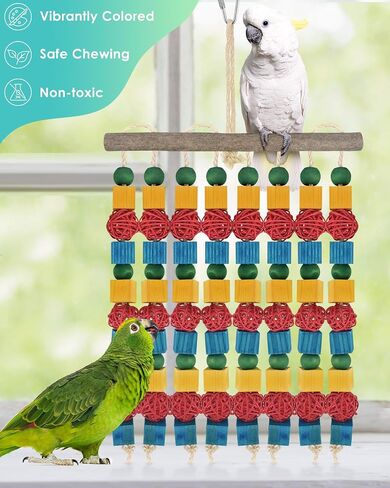 Extra Large Bird Toys,21.6inch XL Macaw African Grey Parrot Chewing Toys,Natural Wooden Block Knots Tearing Toy Parrot Cage Accessories for Big Birds in Kuwait
