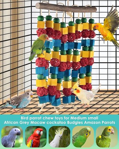 Extra Large Bird Toys,21.6inch XL Macaw African Grey Parrot Chewing Toys,Natural Wooden Block Knots Tearing Toy Parrot Cage Accessories for Big Birds in Kuwait
