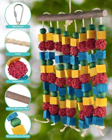 Extra Large Bird Toys,21.6inch XL Macaw African Grey Parrot Chewing Toys,Natural Wooden Block Knots Tearing Toy Parrot Cage Accessories for Big Birds in Kuwait