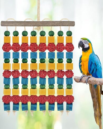Extra Large Bird Toys,21.6inch XL Macaw African Grey Parrot Chewing Toys,Natural Wooden Block Knots Tearing Toy Parrot Cage Accessories for Big Birds in Kuwait