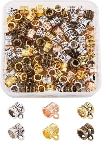 Mega Pet 180pcs Antique Tibetan Tube Bail Beads 6 Colors Barrel Spacer Bead Danlge Hanger Link Fit European Charm Bracelet Pendant in Saudi Arabia