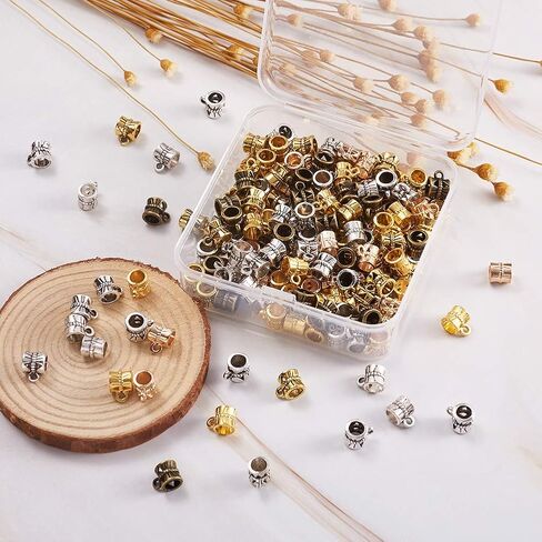 Mega Pet 180pcs Antique Tibetan Tube Bail Beads 6 Colors Barrel Spacer Bead Danlge Hanger Link Fit European Charm Bracelet Pendant in Saudi Arabia