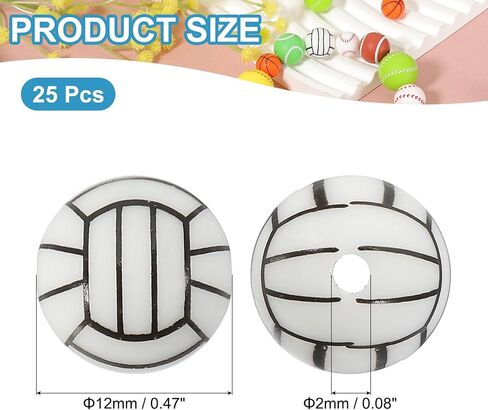 PATIKIL 25PCS Volleyball Beads, 19mm Silicone Beads Sports Beads Bulk Ball Silicone Focal Beads for Pens Bracelets Making Keychain DIY Crafts Gift in Saudi Arabia