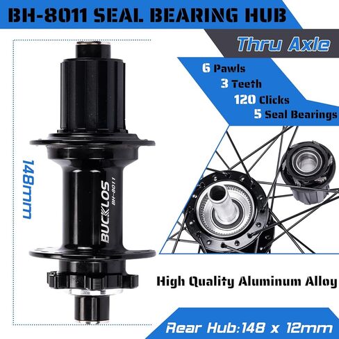 BUCKLOS 27.5/29 inch Thru Axle Boost MTB Wheelset, Front 15 * 110mm Rear 12 * 148mm Disc Brake Mountain Bike Wheel, AL6061 32H 1.9/2.5 Double Wall Clincher Dual, Fit 8 9 10 11 Speed Cassette XC AM DH… in Kuwait