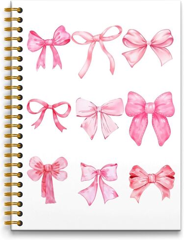 Coquette Pink Bow Notebook, Girly Preppy Bow Journal, Aesthetic Journal Notebook for Women, Coquette Girly Office Supplies, Pink Hardcover Spiral Notebooks, 5.5x8.3 Inch in Saudi Arabia