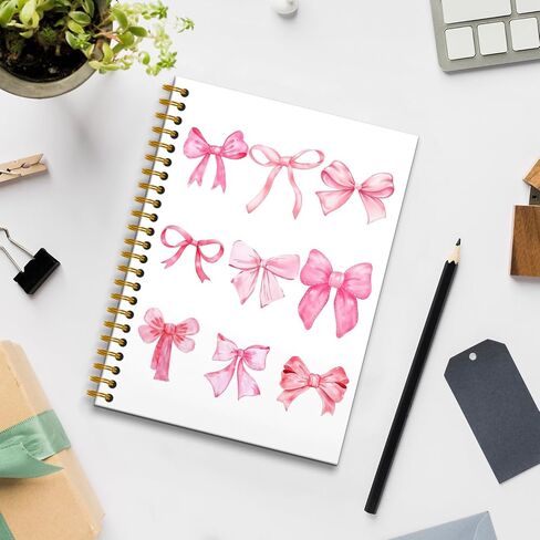 Coquette Pink Bow Notebook, Girly Preppy Bow Journal, Aesthetic Journal Notebook for Women, Coquette Girly Office Supplies, Pink Hardcover Spiral Notebooks, 5.5x8.3 Inch in Saudi Arabia