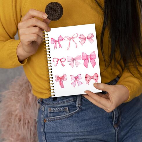 Coquette Pink Bow Notebook, Girly Preppy Bow Journal, Aesthetic Journal Notebook for Women, Coquette Girly Office Supplies, Pink Hardcover Spiral Notebooks, 5.5x8.3 Inch in Saudi Arabia