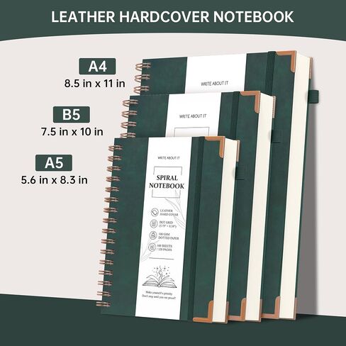 Spiral Dotted Notebook, Spiral Journals, 5.7" x 8.3", 320 Pages Hardcover Leather Notebook Journal for Women Men, A5 Dot Grid Notebook for Work School, 30pcs Index Tabs, Green in Saudi Arabia