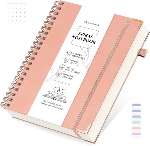 Spiral Dotted Notebook, Spiral Journals, 5.7" x 8.3", 320 Pages Hardcover Leather Notebook Journal for Women Men, A5 Dot Grid Notebook for Work School, 30pcs Index Tabs, Green in Saudi Arabia