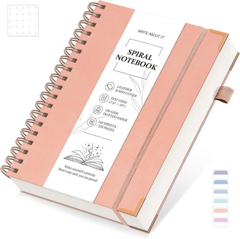 Spiral Dotted Notebook, Spiral Journals, 5.7" x 8.3", 320 Pages Hardcover Leather Notebook Journal for Women Men, A5 Dot Grid Notebook for Work School, 30pcs Index Tabs, Green in Saudi Arabia