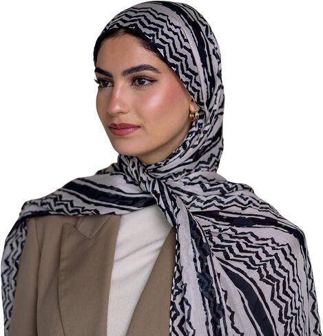 JUMISEE Chiffon Keffiyeh Hijab for Women Fashion Striped Islamic Muslim Hijab Long Scarf Shawl Wraps Headscarf in Kuwait
