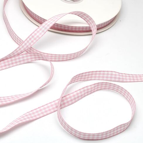 Classic Light Pink and White Gingham Ribbon - 3/8" x 50 Yards + 60" Tape Measurement - Ideal for Hair Accessories, Picnic Decor, and Birthday Gift Wrapping in Kuwait