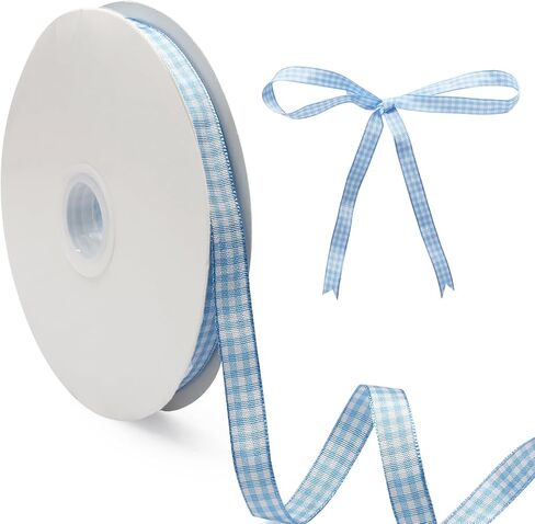 Classic Light Pink and White Gingham Ribbon - 3/8" x 50 Yards + 60" Tape Measurement - Ideal for Hair Accessories, Picnic Decor, and Birthday Gift Wrapping in Kuwait