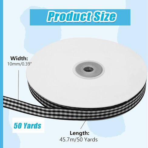 Classic Light Pink and White Gingham Ribbon - 3/8" x 50 Yards + 60" Tape Measurement - Ideal for Hair Accessories, Picnic Decor, and Birthday Gift Wrapping in Kuwait