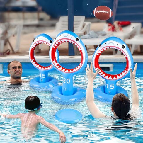Inflatable Shark Pool Cornhole Board Games,Summer Floating Swimming Pool Ring Toss Toys for Kids Adults Family with 3 Bean Bags in Kuwait