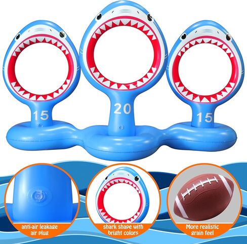 Inflatable Shark Pool Cornhole Board Games,Summer Floating Swimming Pool Ring Toss Toys for Kids Adults Family with 3 Bean Bags in Kuwait