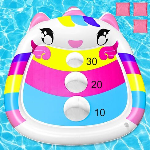 Inflatable Shark Pool Cornhole Board Games,Summer Floating Swimming Pool Ring Toss Toys for Kids Adults Family with 3 Bean Bags in Kuwait