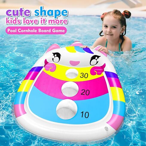 Inflatable Shark Pool Cornhole Board Games,Summer Floating Swimming Pool Ring Toss Toys for Kids Adults Family with 3 Bean Bags in Kuwait