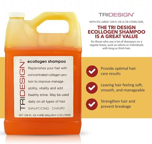 Tri Design Ecollogen Shampoo - شامبو الشعر للشعر الطبيعي - شامبو مرطب ، شامبو هاتفي - منتجات الشعر اللطيفة ، شامبو سماكة ، شامبو الحجم - لتر (33.8 أوقية.) in Kuwait