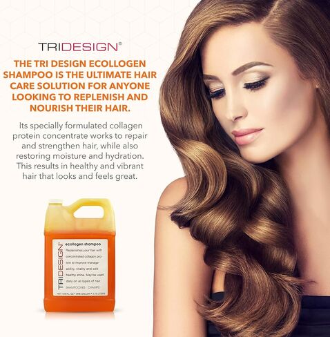 Tri Design Ecollogen Shampoo - شامبو الشعر للشعر الطبيعي - شامبو مرطب ، شامبو هاتفي - منتجات الشعر اللطيفة ، شامبو سماكة ، شامبو الحجم - لتر (33.8 أوقية.) in Kuwait