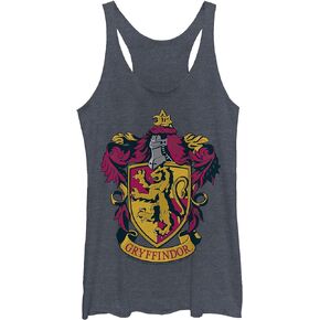 Harry Potter Goblet of Fire Gryfindor House Crest Women's Racerback Tank Top, Navy Blue Heather, Medium