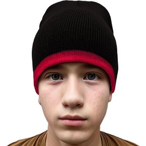 COUVER 8 inch Bottom Striped Knit Beanie - 100% Acrylic Windproof Skull Hat
