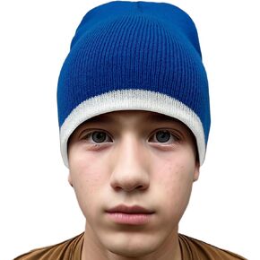 COUVER 8 inch Bottom Striped Knit Beanie - 100% Acrylic Windproof Skull Hat