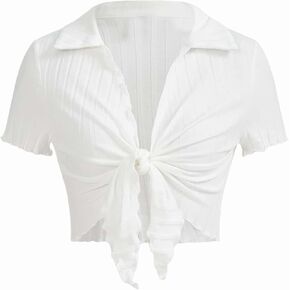 Milumia Women Tie Front Bolero Shrug Shirts Trendy Going Out Crop Tops