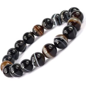 Natural Black Sulemani Hakik Bracelet Crystal Stone 10 mm Round Bead Bracelet for Reiki Healing and Crystal Healing Stones (Color : Black)