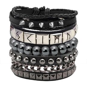 Eigso 4Pcs Punk Leather Cuff Studded Bracelet Set for Men Women Classic Viking 80s Bracelets for Man Woman