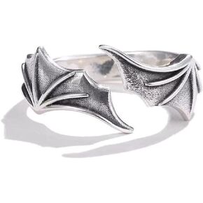 Angel wing ring women and men's couple ring stainless steel feather ring devil dragon wing opening adjustable ring gothic retro women's jewelry