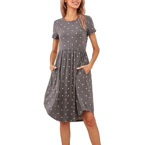 LAINAB Womens Short Sleeve Pocket Floral Print Patchwork Casual Swing Midi Dress