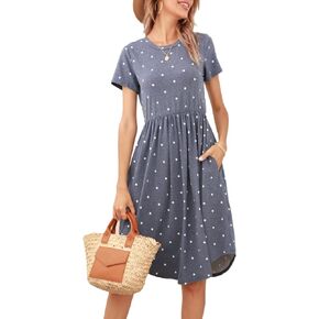 فستان LAINAB للسيدات بأكمام قصيرة وجيب وطباعة زهور كاجوال متوسط ​​الطول in Kuwait