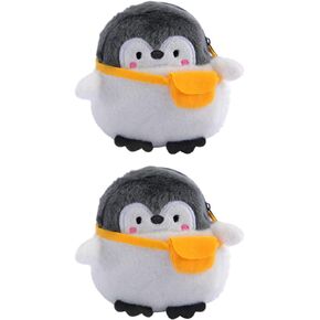2pcs Accessories Zipper Small Women Cash Shape Stuffed Purse, Wallet Change Teen Vintage Pattern Pouches Animal Makeup Storage Messenger Penguin Handbags Purse
