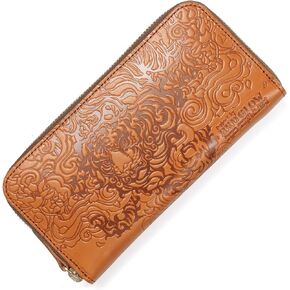 Red Glow RG-008 Men's Long Wallet, Made in Japan, Tochigi Leather, Genuine Leather, Round Zipper, Tiger Pattern (Caramel)